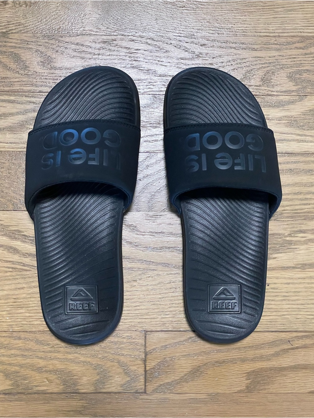 NWOT - Reef x Life is Good Women’s Slide Black Comfort Sandals - Sz 8